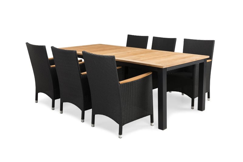 Matgrupp Utomhus Las Vegas 220-280x100 + 6 Thor Fåtölj m Armstöd - Teak|Svart - Utemöbler & utemiljö - Utegrupp - Matgrupp utomhus