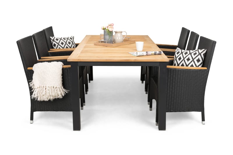 Matgrupp Utomhus Las Vegas 220-280x100 + 6 Thor Fåtölj m Armstöd - Teak|Svart - Utemöbler & utemiljö - Utegrupp - Matgrupp utomhus