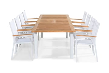 Matgrupp Utomhus Las Vegas 220-280x100 + 8 Stapelstolar - Teak/Vit - Utemöbler & utemiljö - Utegrupp - Matgrupp utomhus