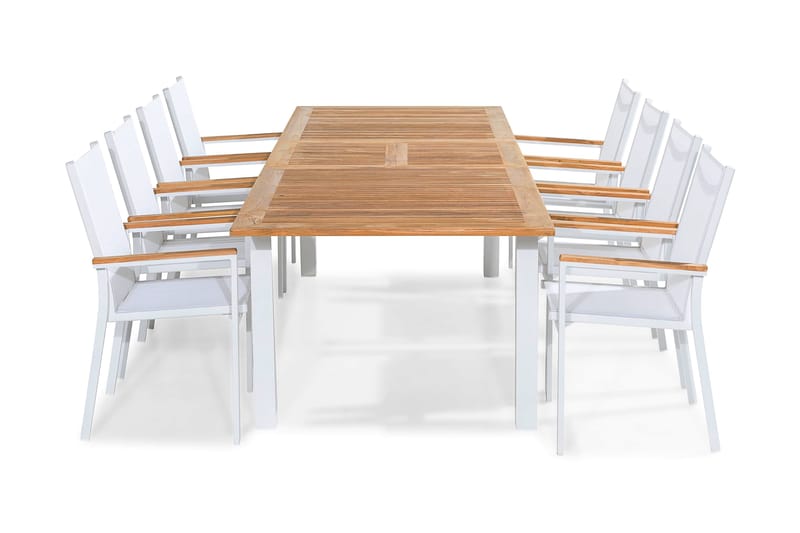 Matgrupp Utomhus Las Vegas 220-280x100 + 8 Stapelstolar - Teak/Vit - Utemöbler & utemiljö - Utegrupp - Matgrupp utomhus
