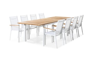 Matgrupp Utomhus Las Vegas 220-280x100 + 8 Stapelstolar - Teak/Vit - Utemöbler & utemiljö - Utegrupp - Matgrupp utomhus