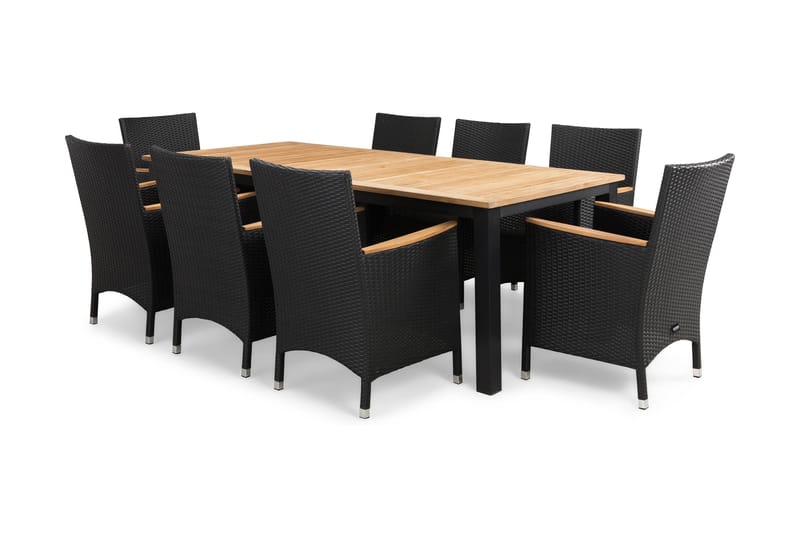 Matgrupp Utomhus Las Vegas 220-280x100 + 8 Thor Fåtölj m Armstöd - Teak|Svart - Utemöbler & utemiljö - Utegrupp - Matgrupp utomhus