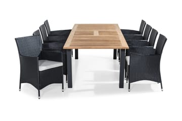 Matgrupp Utomhus Las Vegas 220-280x100 + 8 Thor Fåtölj m Dyna - Teak|Svart|Grå - Utemöbler & utemiljö - Utegrupp - Matgrupp utomhus