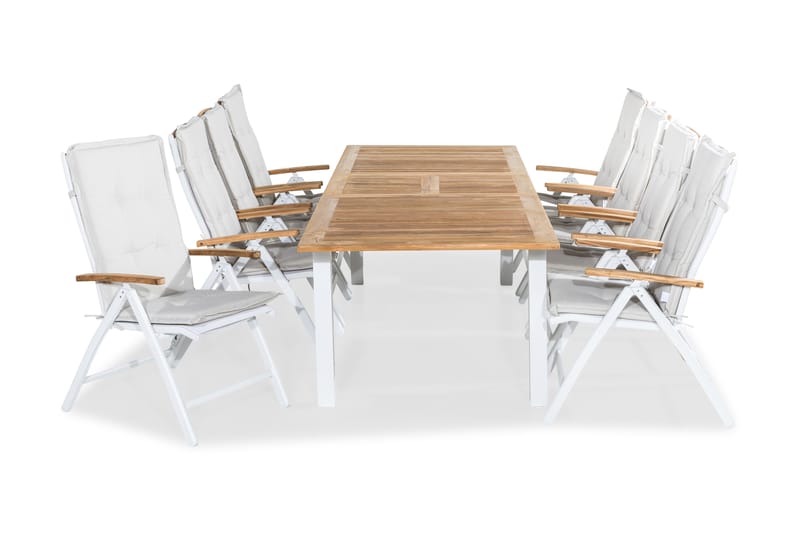 Matgrupp Utomhus Las Vegas 220-280x100 + 8 Positionsstol Lyx Stol m - Teak/Vit - Utemöbler & utemiljö - Utegrupp - Matgrupp utomhus