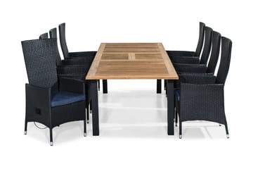 Matgrupp Utomhus Las Vegas 220-280x100+ 8 Jenny Fåtölj m Dyna - Svart|Teak|Blå - Utemöbler & utemiljö - Utegrupp - Matgrupp utomhus