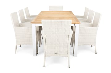 Matgrupp Utomhus Las Vegas 220 cm + 8 Thor Fåtöljer - Vit/Teak/Vit - Utemöbler & utemiljö - Utegrupp - Matgrupp utomhus