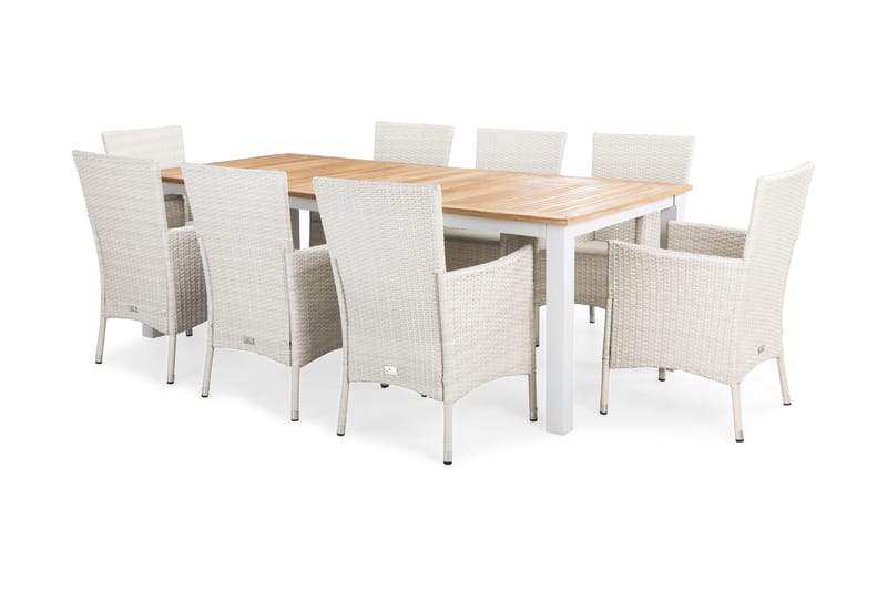 Matgrupp Utomhus Las Vegas 220 cm + 8 Thor Fåtöljer - Vit/Teak/Vit - Utemöbler & utemiljö - Utegrupp - Matgrupp utomhus