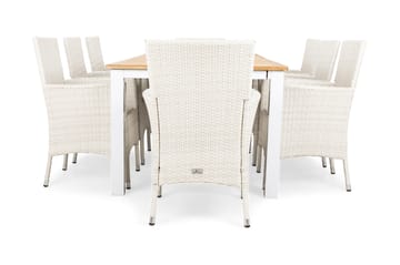 Matgrupp Utomhus Las Vegas 220 cm + 8 Thor Fåtöljer - Vit/Teak/Vit - Utemöbler & utemiljö - Utegrupp - Matgrupp utomhus