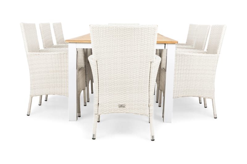 Matgrupp Utomhus Las Vegas 220 cm + 8 Thor Fåtöljer - Vit/Teak/Vit - Utemöbler & utemiljö - Utegrupp - Matgrupp utomhus