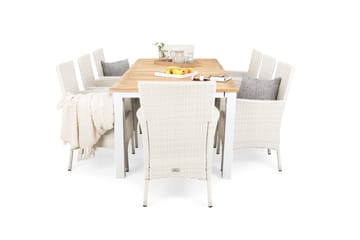 Matgrupp Utomhus Las Vegas 220 cm + 8 Thor Fåtöljer - Vit/Teak/Vit - Utemöbler & utemiljö - Utegrupp - Matgrupp utomhus