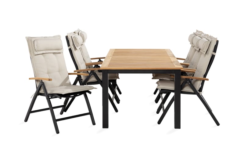 Matgrupp Utomhus Las Vegas 90x152-210 + 6 Stolar m Dyna, Svart|Teak|Offwhite