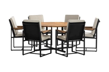 Matgrupp Utomhus Lines Rund 140 cm + 6 Matstol Östermalm - Teak/Svart - Utemöbler & utemiljö - Utegrupp - Matgrupp utomhus