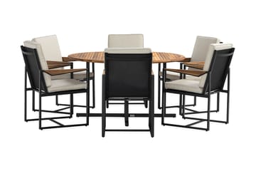 Matgrupp Utomhus Lines Rund 140 cm + 6 Matstol Östermalm - Teak/Svart - Utemöbler & utemiljö - Utegrupp - Matgrupp utomhus