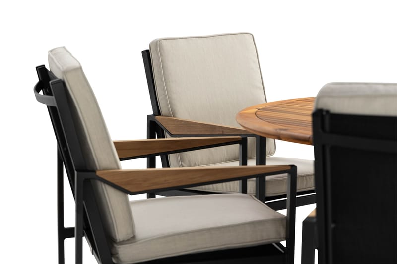 Matgrupp Utomhus Lines Rund 140 cm + 6 Matstol Östermalm - Teak/Svart - Utemöbler & utemiljö - Utegrupp - Matgrupp utomhus