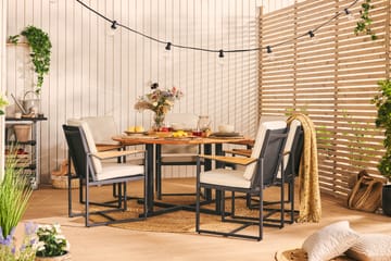 Matgrupp Utomhus Lines Rund 140 cm + 6 Matstol Östermalm - Teak/Svart - Utemöbler & utemiljö - Utegrupp - Matgrupp utomhus