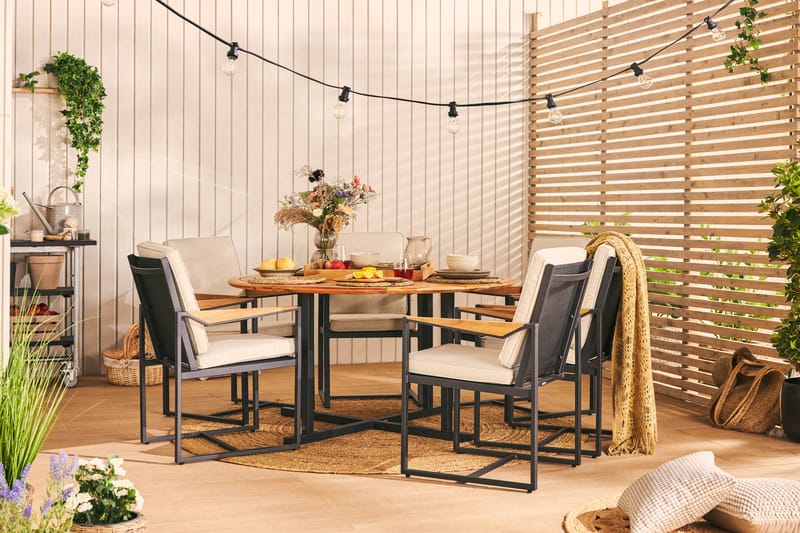 Matgrupp Utomhus Lines Rund 140 cm + 6 Matstol Östermalm - Teak/Svart - Utemöbler & utemiljö - Utegrupp - Matgrupp utomhus