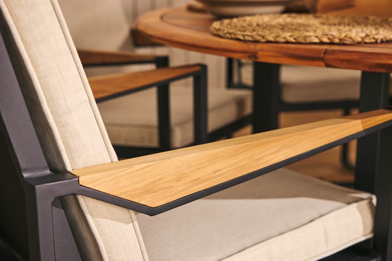Matgrupp Utomhus Lines Rund 140 cm + 6 Matstol Östermalm - Teak/Svart - Utemöbler & utemiljö - Utegrupp - Matgrupp utomhus