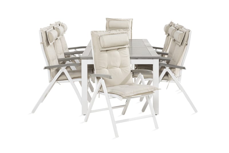 Matgrupp Utomhus Monaco 100x220-280 + 8 Positionsstolar m Dyna - Vit|Offwhite - Utemöbler & utemiljö - Utegrupp - Matgrupp utomhus