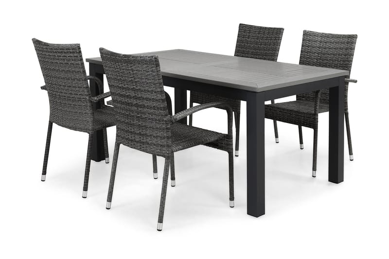 Matgrupp Utomhus Monaco 152-210 + 4 Thor Light Stol - Svart|Grå - Utemöbler & utemiljö - Utegrupp - Matgrupp utomhus