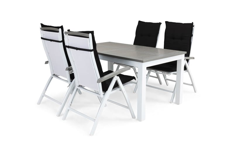 Matgrupp Utomhus Monaco 152-210x90 + 4 Monaco Positionsstol m Dyna - Vit|Svart - Utemöbler & utemiljö - Utegrupp - Matgrupp utomhus