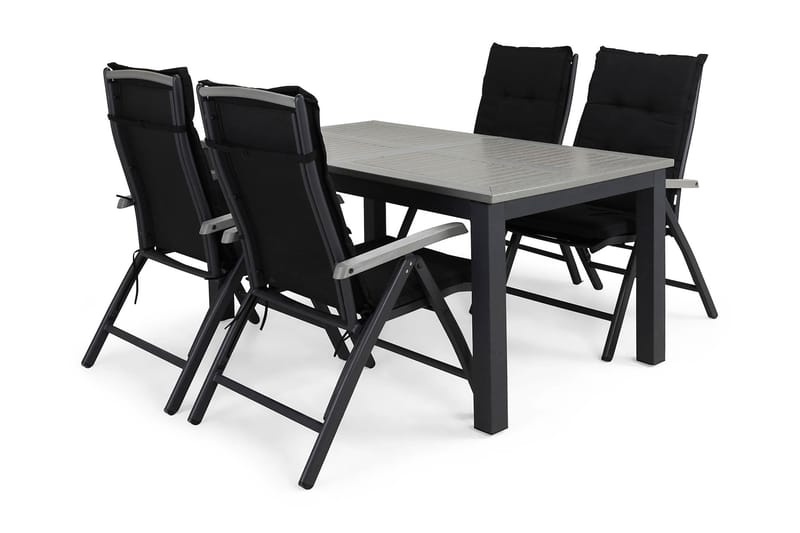 Matgrupp Utomhus Monaco 152-210x90 + 4 Monaco Positionsstol m Dyna - Svart|Grå - Utemöbler & utemiljö - Utegrupp - Matgrupp utomhus