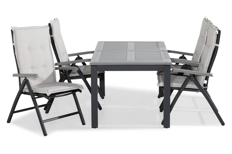 Matgrupp Utomhus Monaco 152-210x90 + 4 Monaco Positionsstol m Dyna - Svart|Grå|Offwhite - Utemöbler & utemiljö - Utegrupp - Matgrupp utomhus
