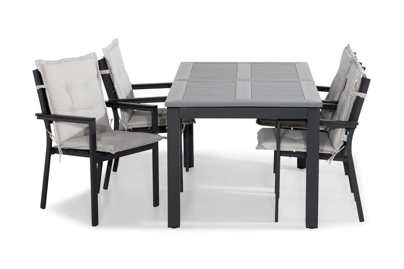 Matgrupp Utomhus Monaco 152-210x90 + 4 Tunis Stapelstol m Dyna - Svart|Offwhite - Utemöbler & utemiljö - Utegrupp - Matgrupp utomhus