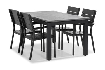 Matgrupp Utomhus Monaco 152-210x90 + 4 Tunis Stapelstol - Svart - Utemöbler & utemiljö - Utegrupp - Matgrupp utomhus