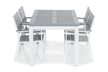 Matgrupp Utomhus Monaco 152-210x90 + 4 Tunis Stapelstol - Vit|Grå - Utemöbler & utemiljö - Utegrupp - Matgrupp utomhus