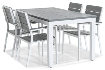 Matgrupp Utomhus Monaco 152-210x90 + 4 Tunis Stapelstol - Vit|Grå - Utemöbler & utemiljö - Utegrupp - Matgrupp utomhus