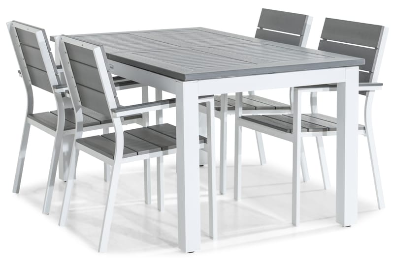 Matgrupp Utomhus Monaco 152-210x90 + 4 Tunis Stapelstol - Vit|Grå - Utemöbler & utemiljö - Utegrupp - Matgrupp utomhus
