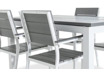 Matgrupp Utomhus Monaco 152-210x90 + 4 Tunis Stapelstol - Vit|Grå - Utemöbler & utemiljö - Utegrupp - Matgrupp utomhus
