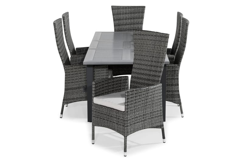 Matgrupp Utomhus Monaco 152-210x90 + 6 Jenny Fåtölj Ställbar m Dyna - Svart|Grå|Offwhite - Utemöbler & utemiljö - Utegrupp - Matgrupp utomhus