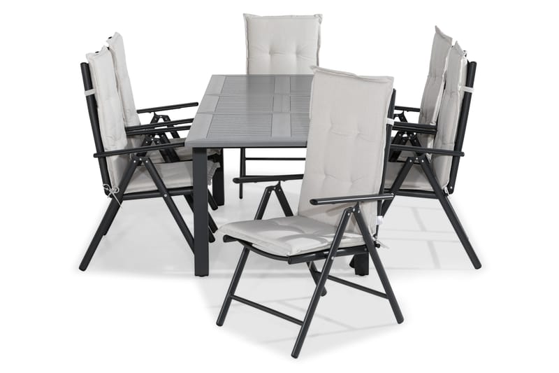 Matgrupp Utomhus Monaco 152-210x90 + 6 Maggie Positionsstol m Dyna - Svart|Offwhite - Utemöbler & utemiljö - Utegrupp - Matgrupp utomhus