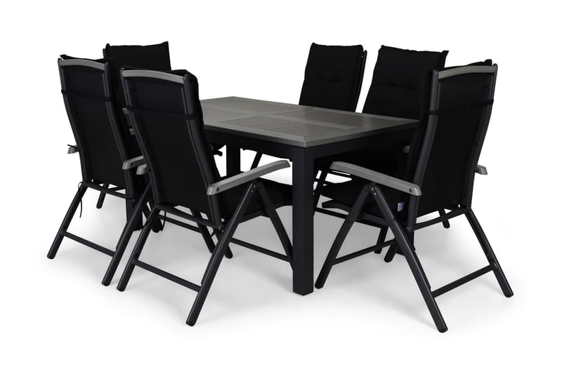 Matgrupp Utomhus Monaco 152-210x90 + 6 Monaco Positionsstol m Dyna - Svart|Grå - Utemöbler & utemiljö - Utegrupp - Matgrupp utomhus