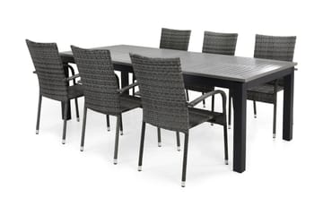Matgrupp Utomhus Monaco 220-280 + 6 Thor Light Stol - Svart|Grå - Utemöbler & utemiljö - Utegrupp - Matgrupp utomhus
