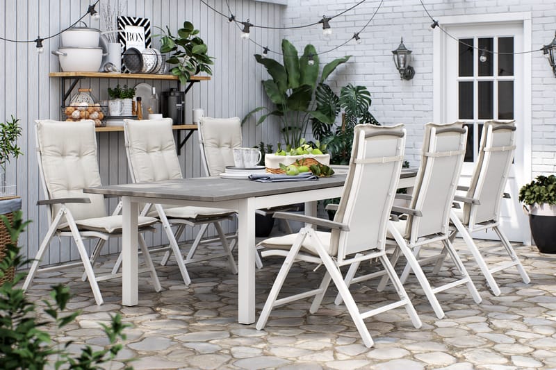 Matgrupp Utomhus Monaco 220-280 + 6 Positionsstolar - Vit|Vit - Utemöbler & utemiljö - Utegrupp - Matgrupp utomhus