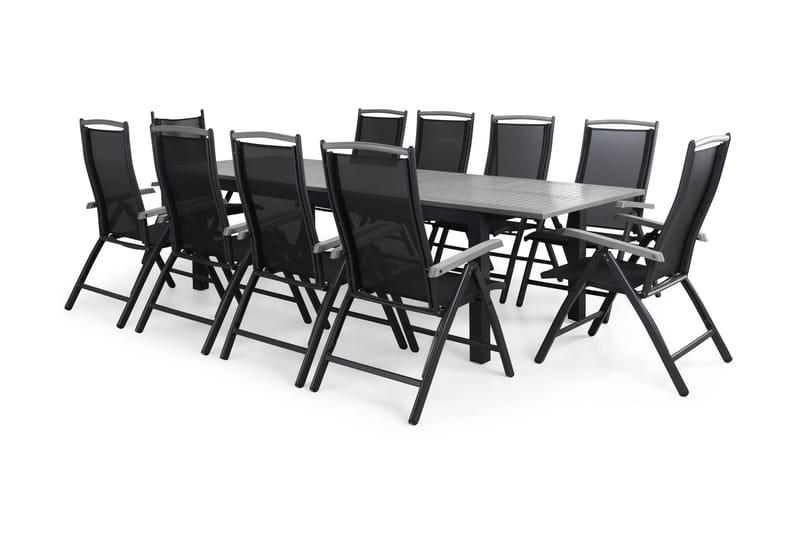 Matgrupp Utomhus Monaco 220-280x100 + 10 Monaco Positionsstol m Dyna - Svart|Grå - Utemöbler & utemiljö - Utegrupp - Matgrupp utomhus