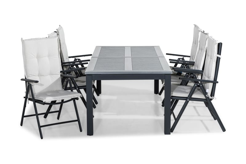 Matgrupp Utomhus Monaco 220-280x100 + 6 Maggie Positionsstol m Dyna - Svart|Offwhite - Utemöbler & utemiljö - Utegrupp - Matgrupp utomhus
