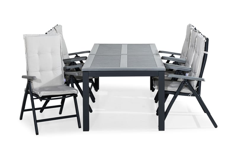 Matgrupp Utomhus Monaco 220-280x100 + 6 Monaco Positionsstol m Dyna - Svart|Grå|Offwhite - Utemöbler & utemiljö - Utegrupp - Matgrupp utomhus