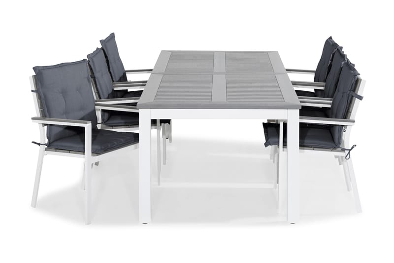 Matgrupp Utomhus Monaco 220-280x100 + 6 Tunis Stapelstol m Dyna - Vit|Grå - Utemöbler & utemiljö - Utegrupp - Matgrupp utomhus