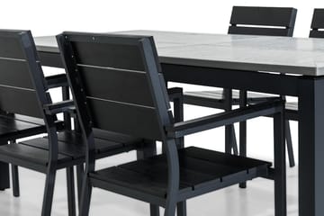 Matgrupp Utomhus Monaco 220-280x100 + 6 Tunis Stapelstol - Svart - Utemöbler & utemiljö - Utegrupp - Matgrupp utomhus