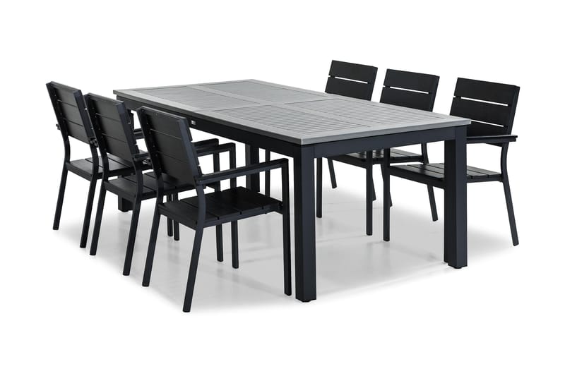 Matgrupp Utomhus Monaco 220-280x100 + 6 Tunis Stapelstol - Svart - Utemöbler & utemiljö - Utegrupp - Matgrupp utomhus
