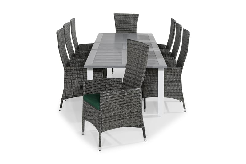 Matgrupp Utomhus Monaco 220-280x100 + 8 Jenny Fåtölj Ställbar m Dyna - Vit|Grå|Grön - Utemöbler & utemiljö - Utegrupp - Matgrupp utomhus