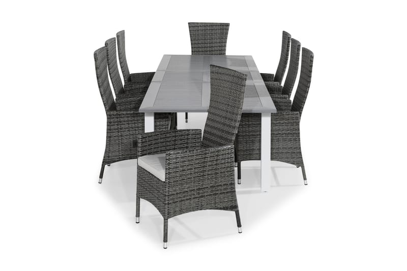 Matgrupp Utomhus Monaco 220-280x100 + 8 Jenny Fåtölj Ställbar m Dyna - Vit|Grå|Offwhite - Utemöbler & utemiljö - Utegrupp - Matgrupp utomhus