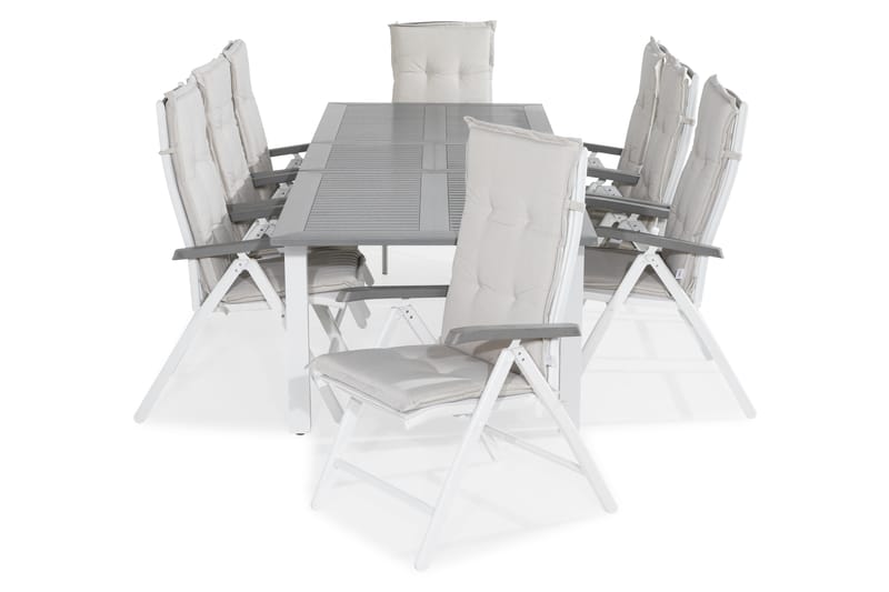 Matgrupp Utomhus Monaco 220-280x100 + 8 Monaco Positionsstol m Dyna - Vit|Offwhite - Utemöbler & utemiljö - Utegrupp - Matgrupp utomhus