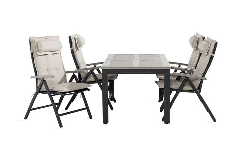 Matgrupp Utomhus Monaco 90x152-210 + 4 Positionsstolar m Dyna - Svart|Grå|Offwhite - Utemöbler & utemiljö - Utegrupp - Matgrupp utomhus