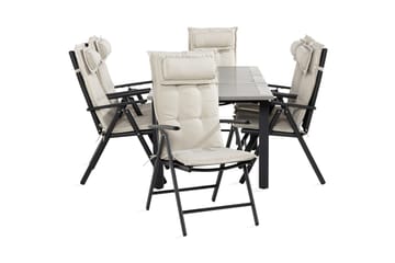 Svart|Offwhite Matgrupp Utomhus Monaco 90x152-210 + 6 Maggie Positionsstol m Dyna