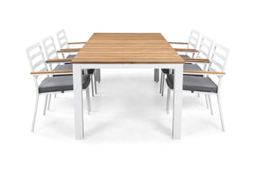 Matgrupp Utomhus Oliver 210x100 cm + 6 Stolar m Dyna - Vit/Teak/Grå - Utemöbler & utemiljö - Utegrupp - Matgrupp utomhus