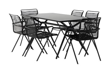 Matgrupp Utomhus Rosasco 160 cm + 6 Utestolar - Glas/Svart - Utemöbler & utemiljö - Utegrupp - Matgrupp utomhus